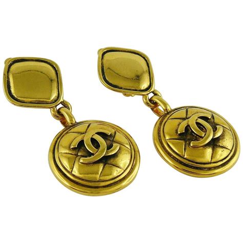 chanel dangle earrings vintage|Chanel quilted style dangle earrings.